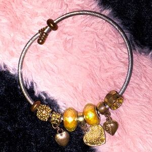 Pandora Gold and Silver Charm Bracelet with Heart Accents